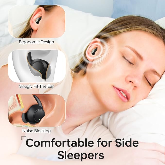 MUSICOZY Bluetooth 5.3 Sleep Earbuds, Wireless Sleep Headphones, Light-Weight Ear Buds for Sleeping, Silicone Ear Plugs for Snoring Blocking, Music Sleep Earplugs for Sleep Work Focus Travel