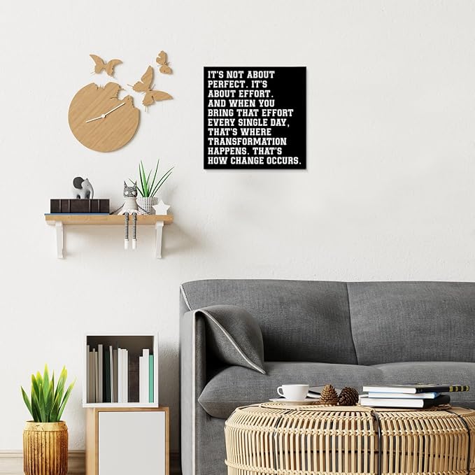 Motivational Wall Decor, Inspirational Quote Wall Art for Home Office Gym Classroom, Encouraging Decor for Success, It's Not About Perfect, It's About Effort Framed Canvas Posters, 8 x 8 Inches