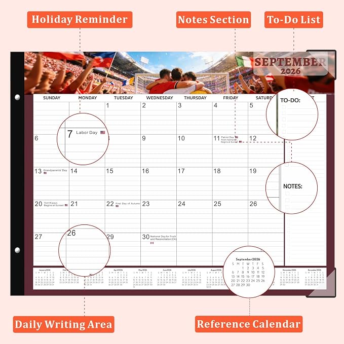 2026 Desk Calendar Large 22x17 Inches,Large Desk Calendar 2026-2027,18 Month,Suitable For Home,School Or Office,With Plastic Cover,Monthly Calendar(Green)