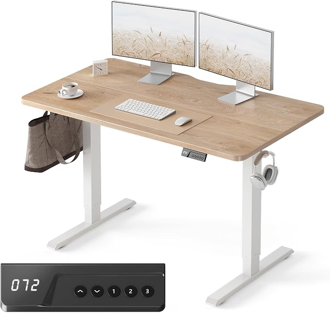 FEZIBO Electric Standing Desk Adjustable Height, 48 x 24 Inch Sit and Stand, Home Office Desk, Ergonomic Workstation Computer Desk, Maple