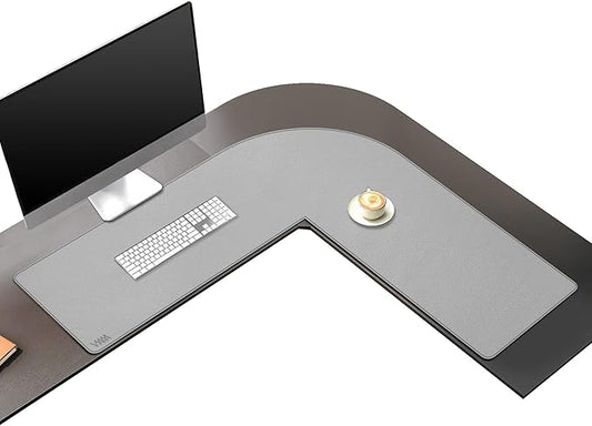 Vyaaa L Shaped Desk Mat Leather Desk Pad, PU Leather Corner Desk Mat for Computer, Gaming, Writing, Home and Office, 39.4"x 39.4"x 13" Light Gray