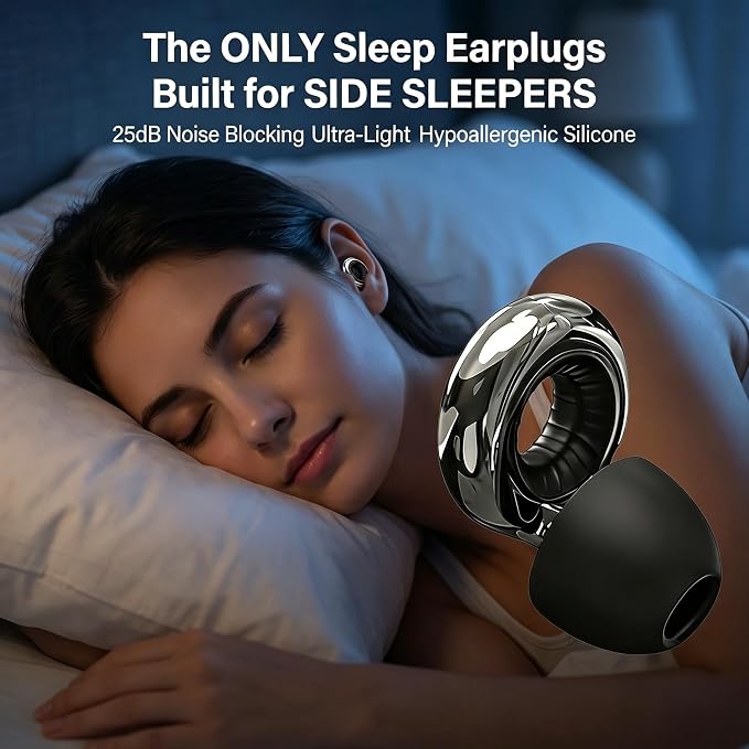 Ultra Thin Sleep Earplugs for Side Sleepers | 25dB Noise Reduction, Silicone, Reusable Hypoallergenic, For Sleeping, Travel, Work, Concerts, Portable Case