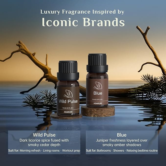 ASAKUKI Men Essential Oils Set for Diffuser, Father's Day Gift for Men– 6×10ml Perfume-Inspired Unisex Fragrance Oils for Diffusers – Elegant, Clean, and Confident Scents