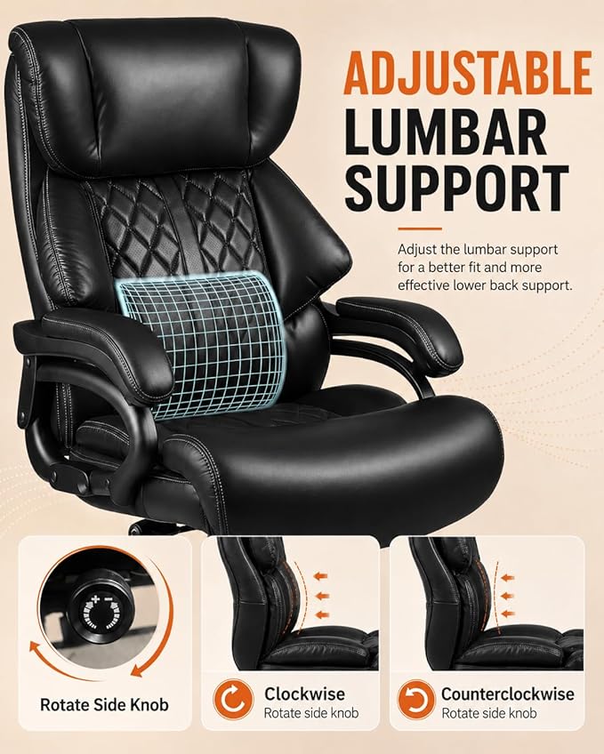 800lbs Executive Chairs, Executive Desk Chairs with Adjustable Lumbar Support, Office Chair for Heavy People, Heavy Duty Office Chair with Quiet Rubber Wheel and Extra Wide seat
