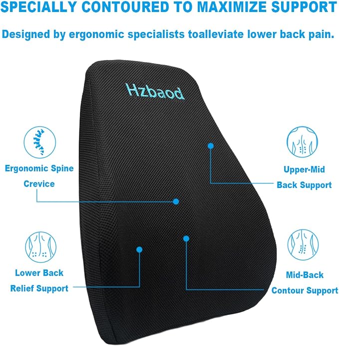 Ergonomic Memory Foam Lumbar Support Pillow - Ultimate Comfort for Office Chair, Car Seat, or Home Use - Breathable Mesh Cover, Adjustable Straps, Spine Alignment, Relieves Lower Back Pain