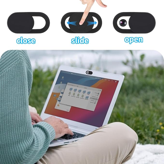 Thin Webcam Cover Slide, 8PCS Phone Camera Cover Laptop Camera Blocker Slider Strong Adhesive Protect Privacy Security Compatible with Tablet Desktop PC Smartphones(Black)