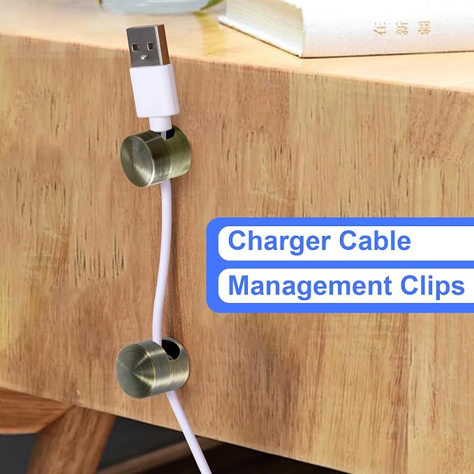 SmallCat 8 Sets Charger Holders for Cords, Antique Copper Color Adjustable Cable Anchor Holders, Adhesive Metal Cord Clips, Cable Management Wire Organizers for Desk, Office, Nightstand