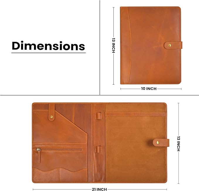 Leather Resume Portfolio Folder for Interview, Professional Padfolio Organizer Binder A4, Graduation & New Job Gift for Men Women – Tan
