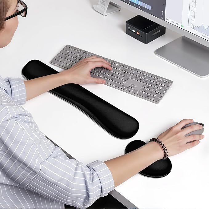 Wrist Rest for Computer Keyboard and Mouse, Ergonomic Design Wrist Support Pad for Keyboard, Soft Memory Foam Desk Pads Support Hand and Arm Easy Typing Pain Relief, 2 Piece Pad, Black