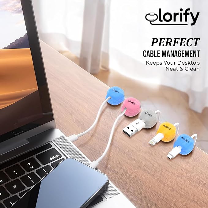Spring Cable Clips 8-Pack Adhesive Cord Holders for Desk, Nightstand | Laptop, Phone charging clips & Car Cable Organizer for Home, Office & Charging Cord Management-(Multicolor)