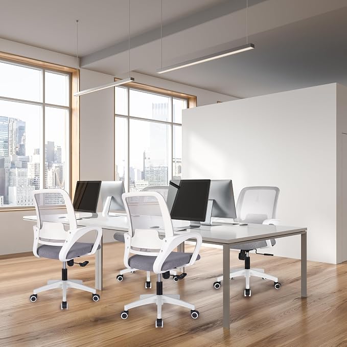 NEO CHAIR Office Desk Ergonomic Computer Mesh Chair with Lumbar Mid Back Support Adjustable Height Swivel Rolling Wheels Comfy Task Vanity Chair for Home Bedroom Study (Grey)