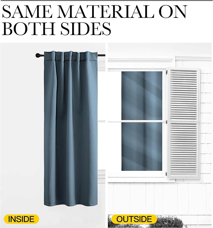 NICETOWN Kitchen Blackout Window Curtain Panel, Smoky Blue, 1 Panel, 55 by 96 inches Long, Home Fashion Thermal Insulated Solid Grommet Room Darkening Drape for Apartment