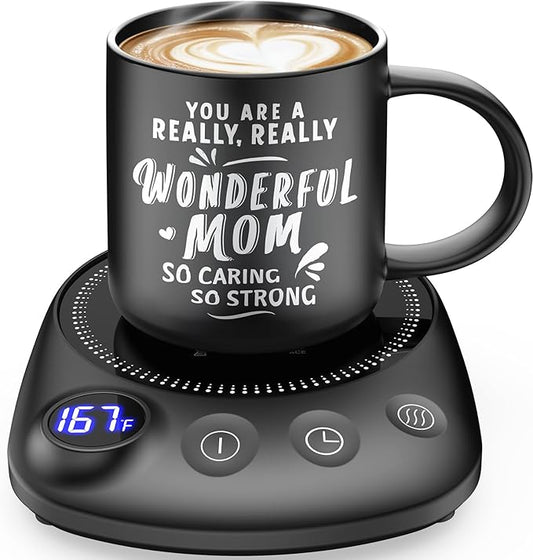 Coffee Mug Warmer - Fastest Heating & Highest Temperature, Coffee Cup Warmer for Desk Auto Shut Off, 4 Temp Settings & 1-12H Timer, Smart Electric Beverage Warmer for Coffee (Glossy Black)