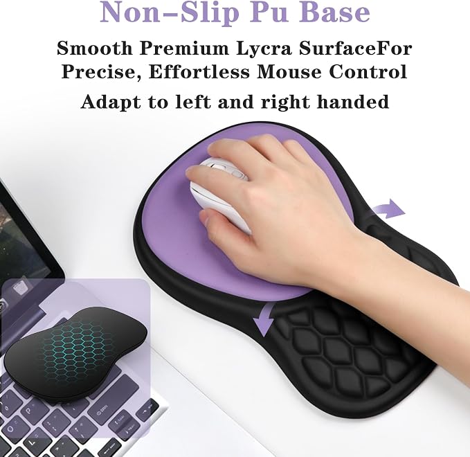Ergonomic Wrist Rest for Keyboard and Mouse Pad Support Set, Soft Memory Foam Massage Design Relieves Wrist Pain, Non-Slip PU Base for Computer Desk (2-in-1 * Black + Purple)