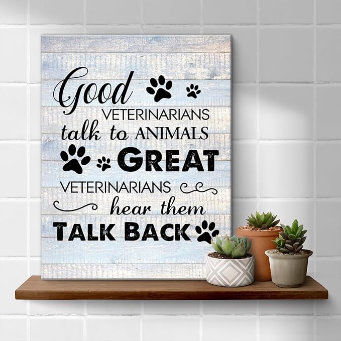 Funny Veterinarian Gifts Farmhouse Dog Canvas Wall Art Decor Veterinary Vet Gift for Women Good Veterinarians Talk To Animals Rustic Sign Painting Plaque Home Decoration (11.5 X 15 Inches, Framed)