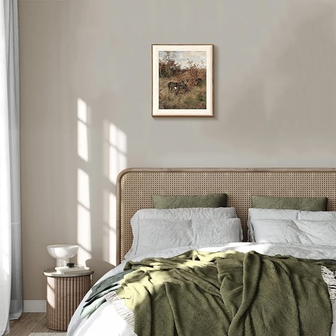 Uniro Vintage Framed Wall Art, Classical Fall Countryside Landscape Oil Painting, Rustic Autumn Deer Hunting Lodge Decor, Farmhouse Wall Decor Canvas Prints Artwork with Antique Frame, Victorian Wall Picture Decor for Gallery Living Room - 10"x12"