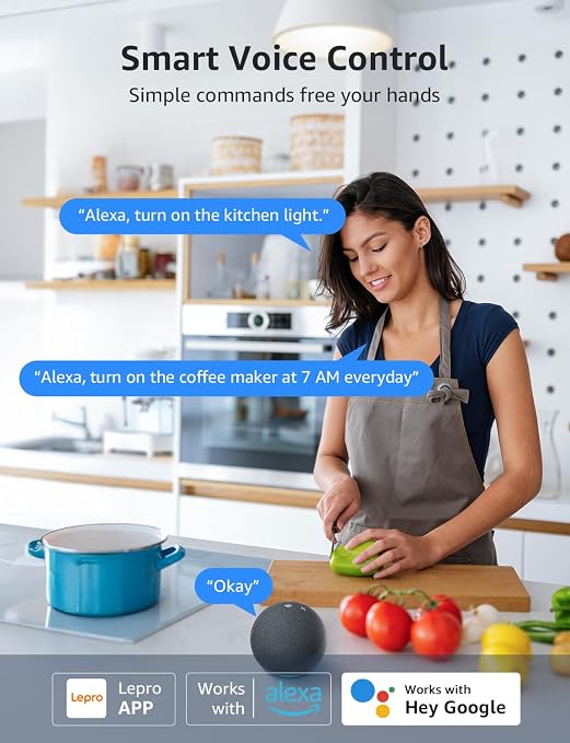 Lepro P1 Smart Plug Mini 15A, WiFi Outlet Plugs Compatible with Alexa & Google Assistant, Voice/APP Control, Timer & Group Controller, ETL & FCC Certified, 2.4GHz Only, 4-Pack
