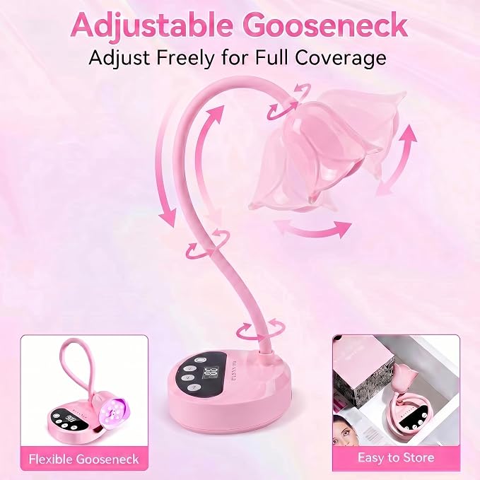 Makartt UV Nail Lamp - Gooseneck LED Nail Light with Auto Sensor & 4 Timers, Rechargeable USB Cordless Flash Cure Lamp Nail Dryer Fast Curing Gel Polish at DIY Home Salon(Pink)