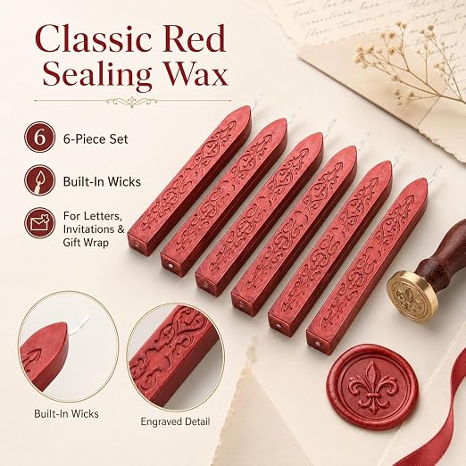 6 Pieces Sealing Wax Sticks with Wicks for Letter Seal Wax Stamp,Wedding Invitations, Packaging Decoration,Christmas Gift Ideas (Wine Red)