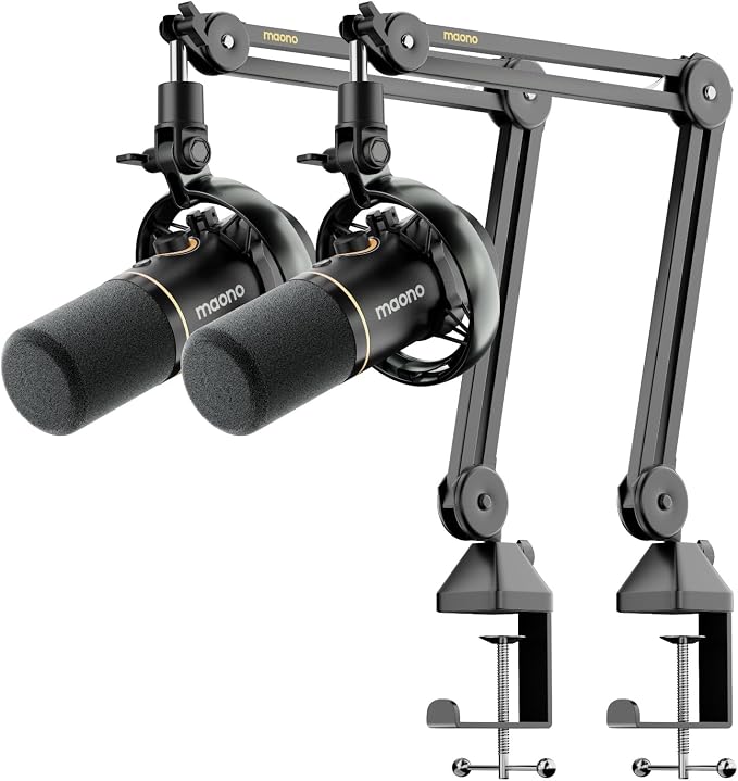 MAONO PD200W Hybrid Wireless Podcast Equipment Bundle for 2, Dynamic XLR USB Microphone Kit with 2 Boom Arm, Software, Noise Cancellation, for Co-hosted Podcast, Vocal Recording, Content Creation