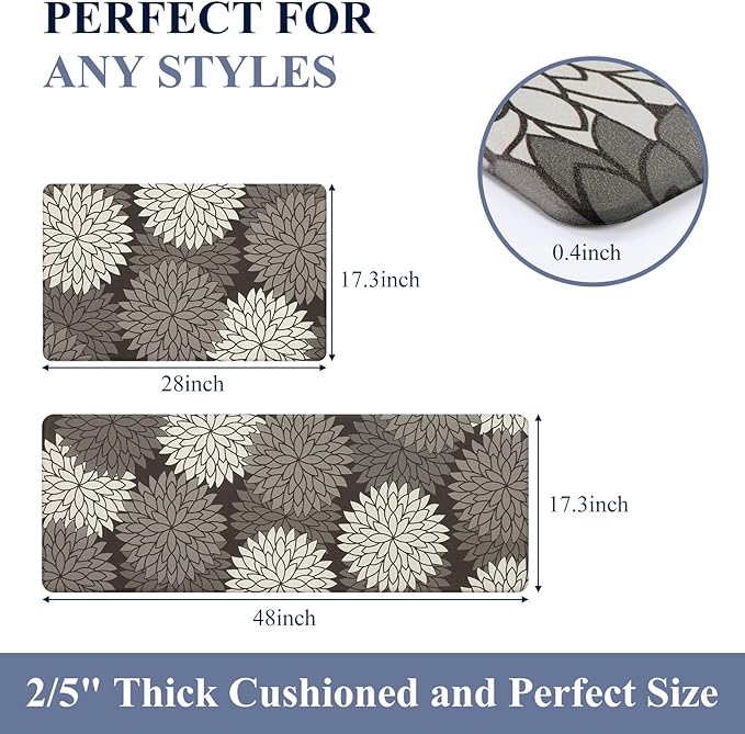 HEBE Anti Fatigue Kitchen Rug Sets 2 Piece Non Slip Kitchen Mats for Floor Cushioned Kitchen Rugs and Mats Waterproof Comfort Standing Mat Runner for Kitchen,Home Office,Sink,Laundry
