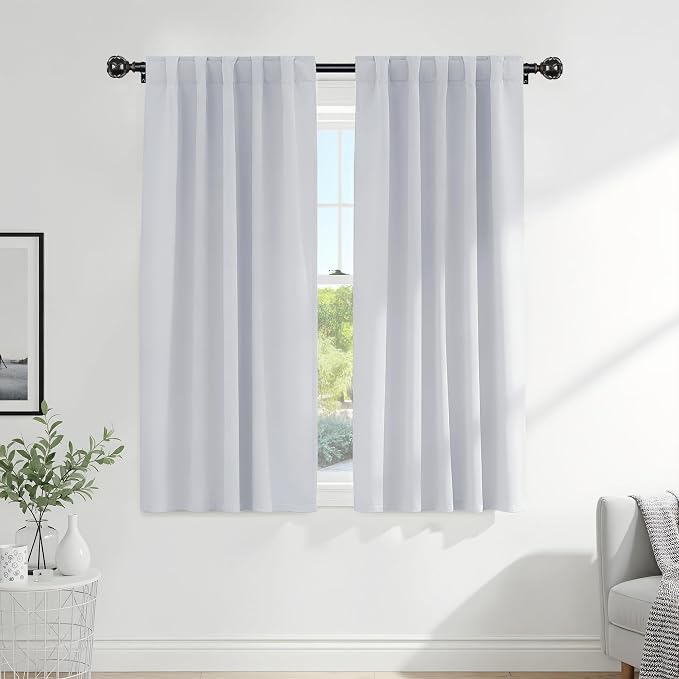 PONY DANCE Blackout Curtains Thermal Insulated Window Treatment Panels Room Darkening Blackout Drapes for Living Room Back Tab/Rod Pocket Bedroom Draperies (2 Panels, Greyish White, 52x63 Inch)