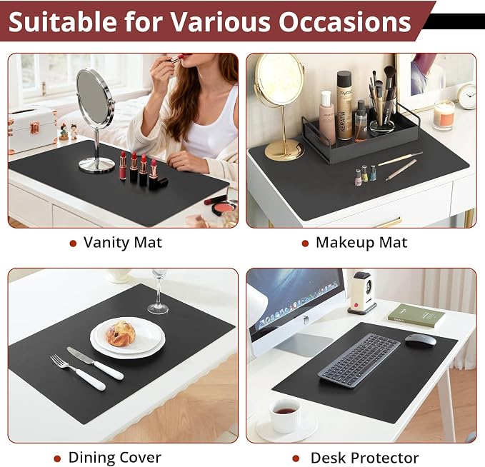 LovePads Makeup Mat for Vanity, 14 x 24 Dual-Sided Desk Pad & Vanity Cover Top, Waterproof PVC Protector Mat for Dresser, Nail Art, Craft Table (Black+Red)
