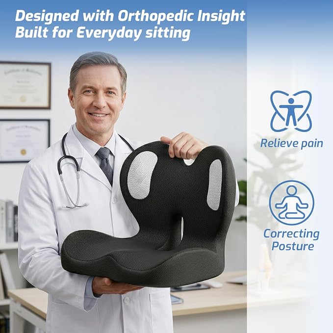 Seat Cushion,Memory Foam Chair Cushion for Office and Car,Ergonomic Coccyx Seat Cushion for Tailbone,Sciatic Nerve,Lower Back Pressure Relief,Lumbar Support Pilow for Office,Car,Truck,Desk Chair