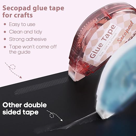 Secopad Scrapbook Tape, 6 Pack Double Sided Tape Roller for Crafts, Adhesive Glue Runner Scrapbooking Supplies Journaling School Office Teacher Supplies, 0.3IN x 26FT, Clear Light-Colored Shell