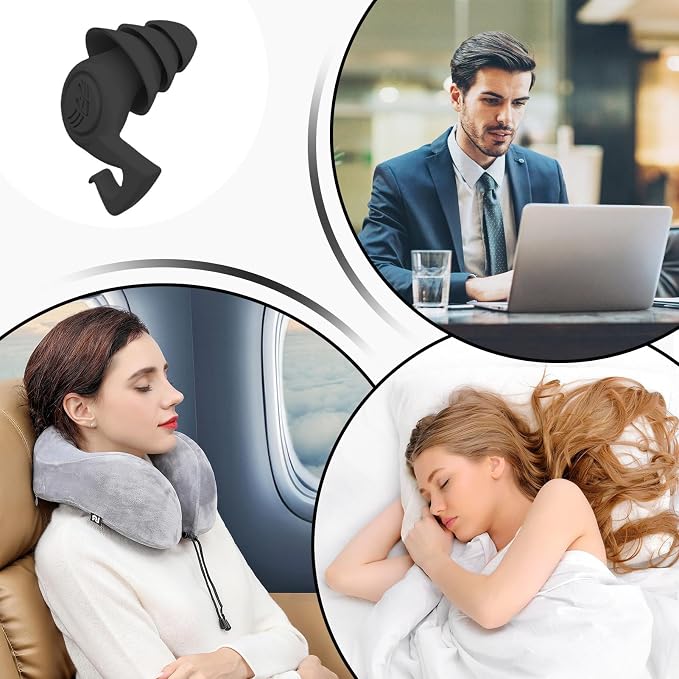 Reusable Silicone Ear Plugs – 3-Layer Noise Reduction Design, Super Soft Comfortable Ear Plugs, Durable and Multi-Purpose Hearing Protection| Ideal for Traveling, Studying, Working, Reading
