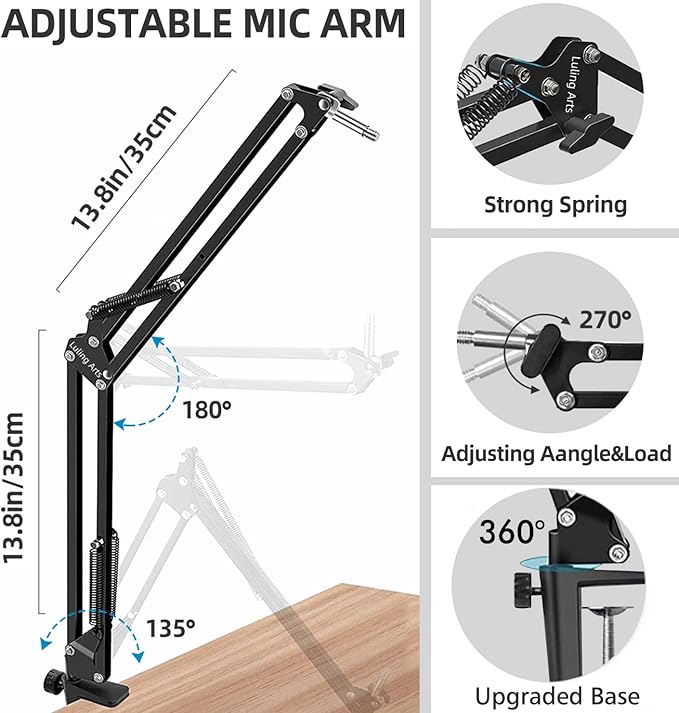 Microphone Stand for Blue Yeti, Quadcast Boom Arm Scissor Mic Stand with Windscreen and Double layered screen Pop Filter Heavy Duty Mic Boom Scissor Arm Stands, Broadcasting and Recording.Game