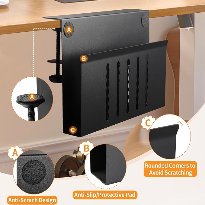 Desk Side Storage with Pen Holder, No Drill Hanging Organizer | Laptop Holder Under Desk Organizer, Multi-Functional Table Side Tray, Desktop Space Saver for Office & Home
