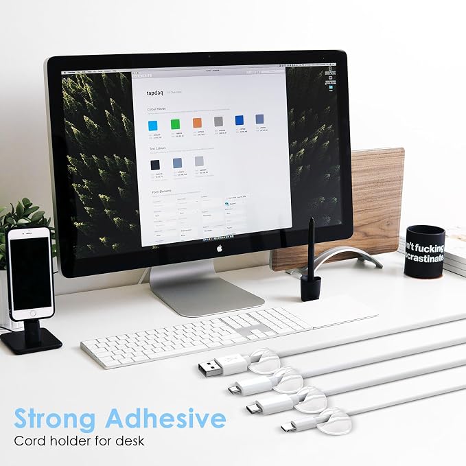 12 Pack Cable Clips, Clear Adhesive Cord Organizer Holder for Desk | Transparent Design, Strong Adhesion, Leave No Trace, Cable Management for Car Cubicle Nightstand, Home Office Essentials