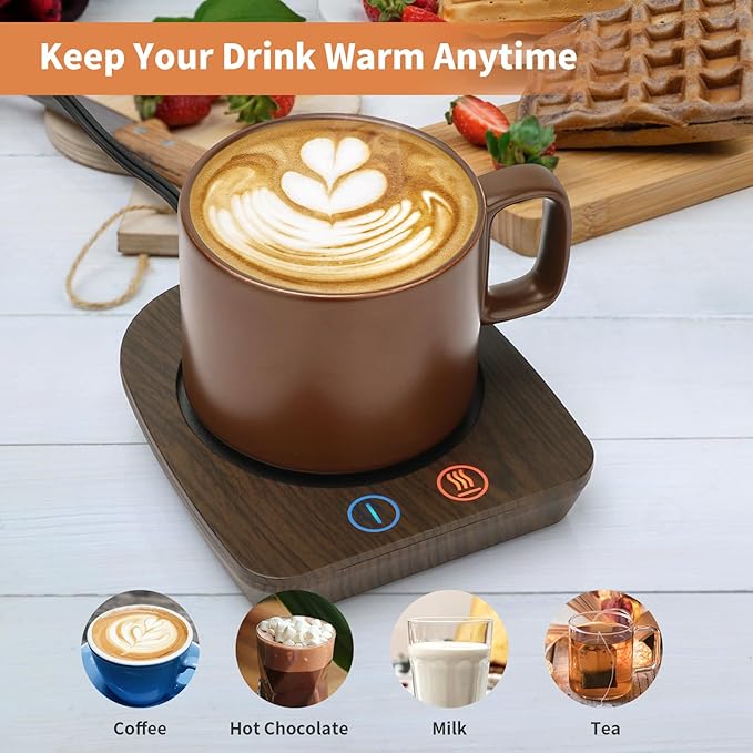 VOBAGA Imitation Wood Grain Coffee Cup Warmer & Mug Warmer for Desk, Electric Coffee Warmer Plate with 3-Temp Settings for Tea, Cocoa, Milk with Auto Shut Off After 4 Hours, Coffee Gifts for Women Men