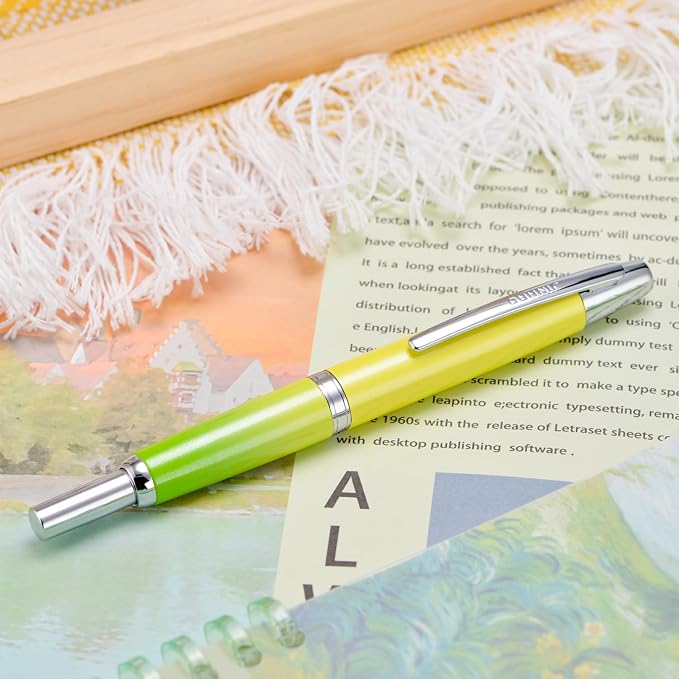 Jinhao 10 Press Fountain Pen with Box, Gradient Green Retractable Fine Nib with Ink Converter Set (Silver Clip)