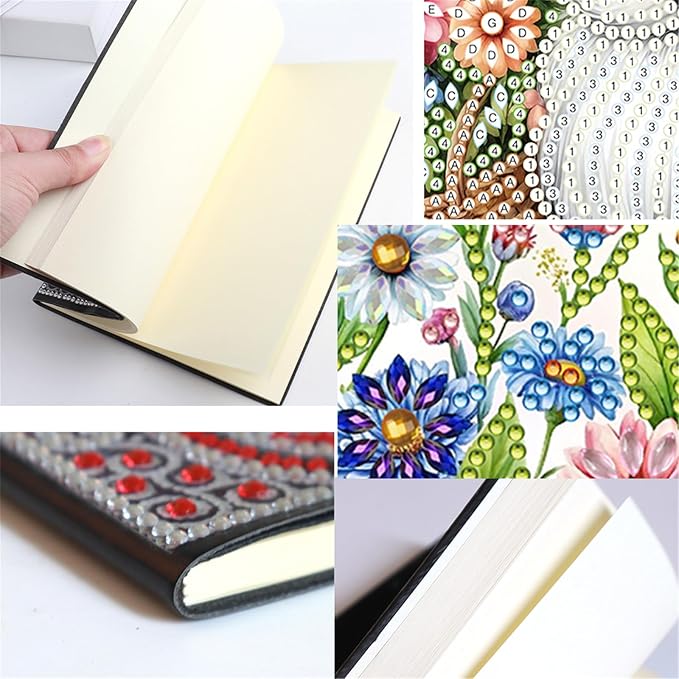 FRANDEK Diamond Art Painting Notebook Kit, Flower Bush A5 DIY Journal with 50 Blank Pages, Crystal Rhinestone Cover with Waterproof Canvas, Beginner Craft Set with Full Tools for Adults