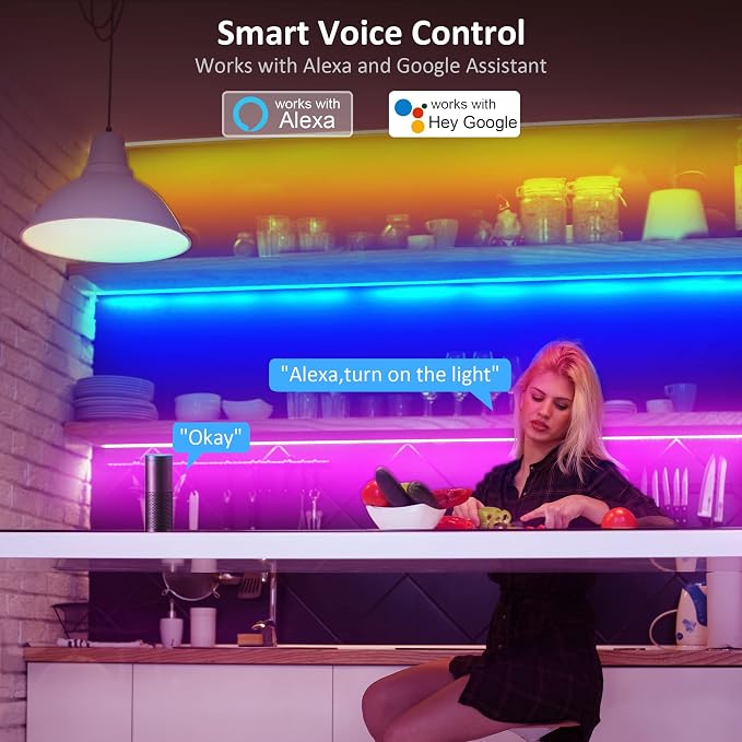 maylit 10 PCS 20In Smart RGB Under Cabinet Lights Kit, Work with Alexa and Google Assistant, App and Remote Control, Music Sync Color Changing, Timer, Dimmable, for Cabinet, Counter, Shelf, Bookcase