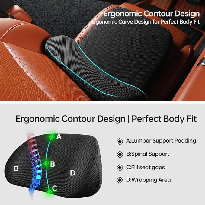 Aerovia Oegive 1P Car Lumbar Support with Ergonomic Structure, Suitable for Office Chairs, Gaming Chairs and Car Seats, Memory Foam Material with Breathable Mesh Fabric, Long-Lasting Lumbar Support
