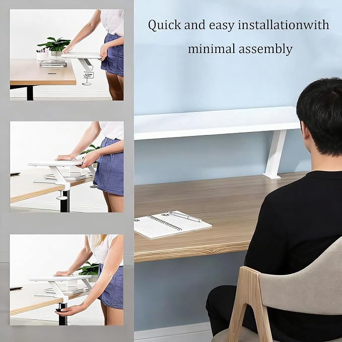 VXHCS Clamp On Desk Organizer Shelf, Desktop Extender Storage Organizer Portable No Drill Required Adjustable Floating Desks Shelf for Home Office Dorm Workstation and Study Space (31.5"x7.9")