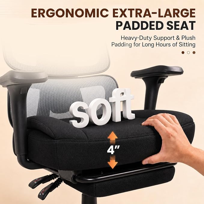Ergonomic Office Chair with Footrest - High Back Mesh Computer Desk Chair | with Back Support, 135° Reclining, 4D Armrest & Headrest, 400lbs Thickened Seat Cushion, for Home Office, Work & Gaming