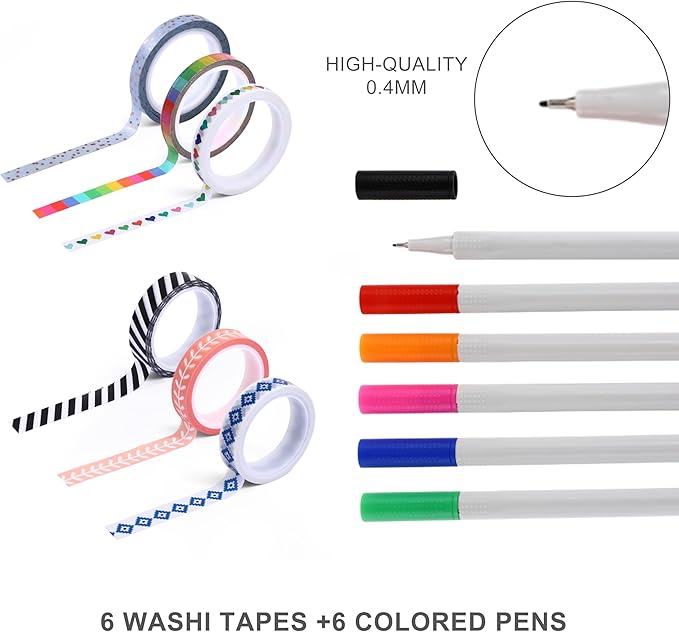 &And Per Se A5 Hardcover Dotted Notebook with 25+ Accessories - 6 Pens, Stickers, Stencils, Washi Tapes & Gift Box Included | Dotted Journal Kit for Beginners, Adults, Premium Gift Set (Black)