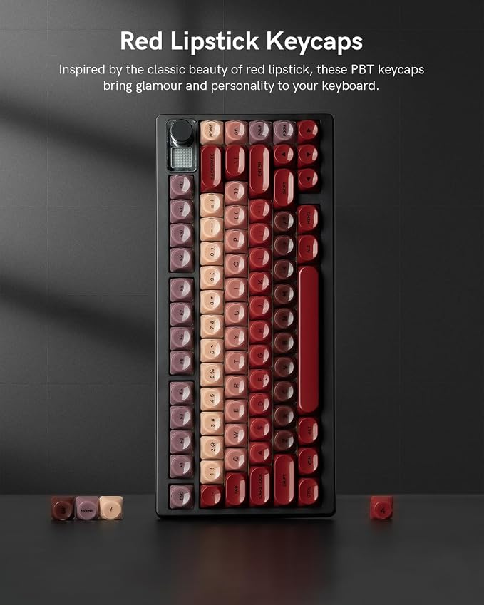 PBT Keycaps, Glossy Red Lipstick Jelly Keycaps MOA Profile, 128 Keys Elegant Cute Custom Key caps for 61/68/84/87/98/100 Cherry Gateron MX Mechanical Keyboards, No Tear & Never Fades