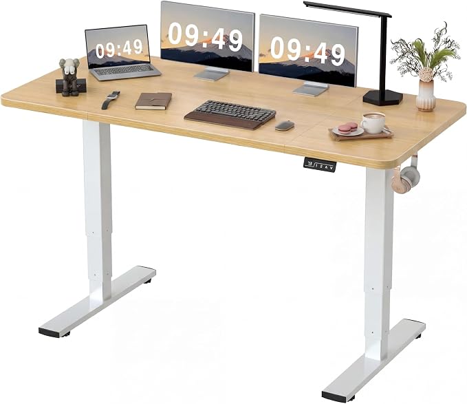 Furmax Electric Height Adjustable Standing Desk Large 63 x 24 Inches Sit Stand Up Desk Home Office Computer Desk Memory Preset with T-Shaped Metal Bracket, Wood