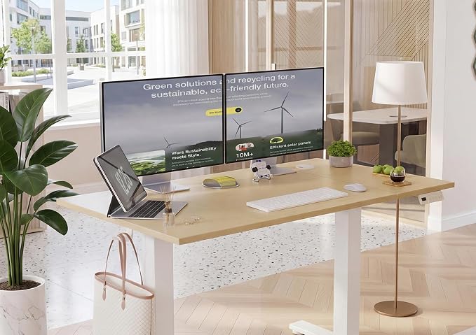 YDN Electric Standing Desk, 48x24 Inch, Nature | 3 Memory Presets, Cable Management, Adjustable Height, Sit Stand, Computer Workstation, Home Office