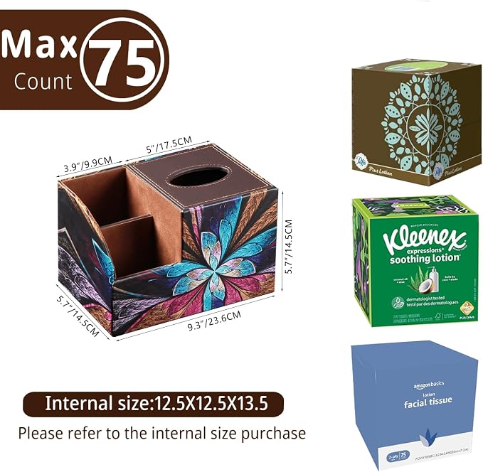 PU Leather Square Tissue Box Cover - Multi-Functional Tissue Box Holder | Tissue Box Cover with Storage,Tissue and Remote Control Holder,Cube Tissue Box Organizer Bedroom Nightstand End Table