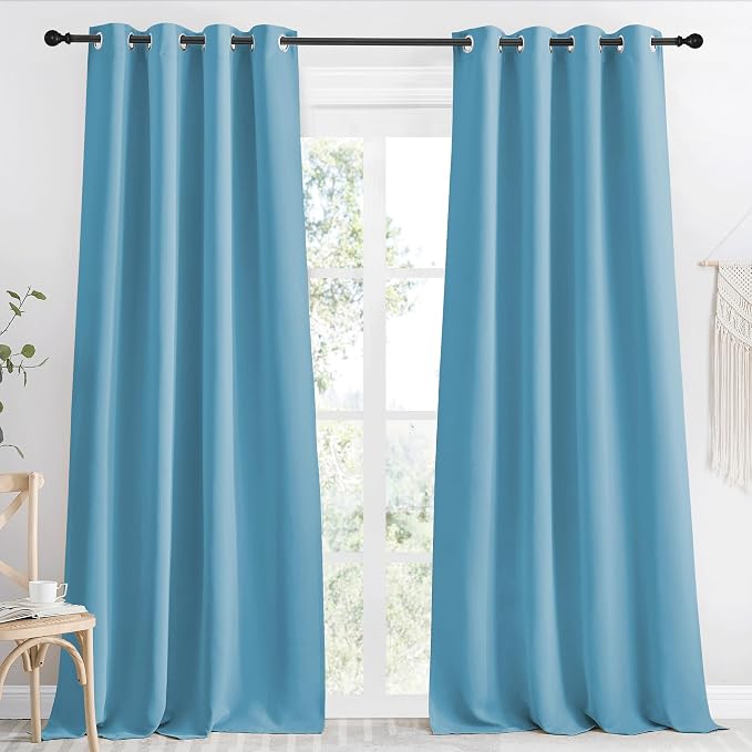 NICETOWN Kitchen Blackout Window Curtain Panel, Teal Blue, 1 Panel, 55 by 90 inches Long, Home Fashion Thermal Insulated Solid Grommet Room Darkening Drape for Apartment