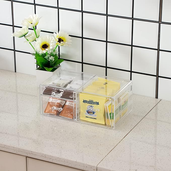 Cq acrylic 1 Pack Clear Stackable Storage Drawers for Vanity,Stackable 3 Drawers Desktop Organizer With Drawers,Cute Desk Storage for Office,Jewelry,Hair Clip,Beauty,Skincare and Make Up Organizers