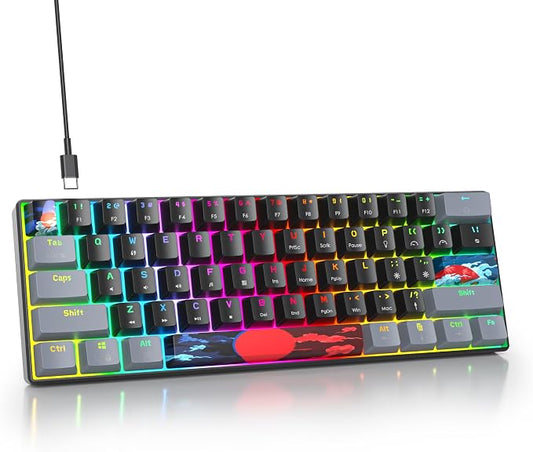 60% Mechanical Keyboard 61-Key Wired Gaming Keyboard with Blue Switch RGB Lighting Effect PBT Keycaps Ultra-Compact Mini Keyboard Suitable for Win/Mac(61 Dark)