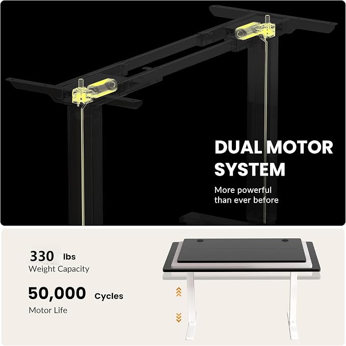 Dual Motor Electric Standing Desk Frame, Height Adjustable Table Legs for Max 44″ x 70.8″ Desktop with 330lbs Capacity, Ergonomic Sit Stand Up Desk Base for Home Office, White Frame Only