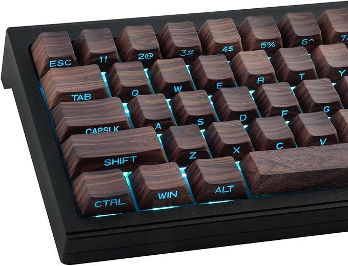 Tsungup Custom Keycaps 75 Percent,PBT Side Print 136 Keys Retro Brown Key caps Wooden Walnut Textures Keycap Set,Shine Through Duy Sub Cherry Profile Keyboard Keycaps